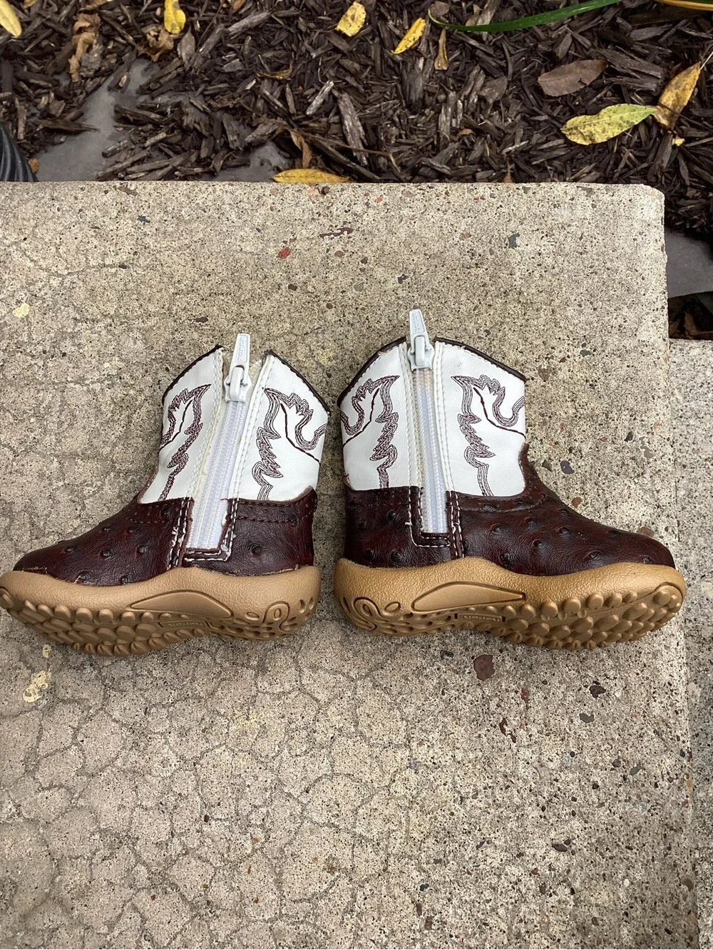 Roper Cowbaby Faux Ostrich Jed Western Boots Mismatched Sizes 1 & 2